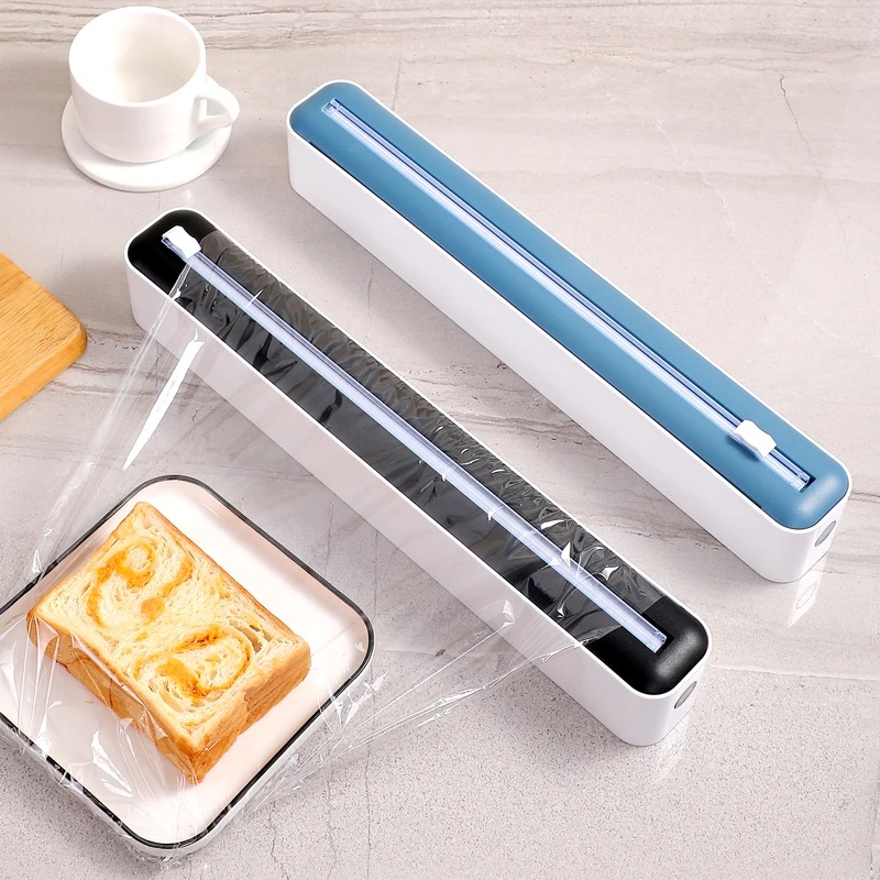 Portion Control Container - 2-in-1-Frischhaltefolienspender mit Schneidevorrichtung, Aufbewahrungsbox, Aluminiumfolien- und