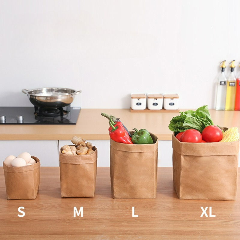 Food Storage Bags Reusable - Kraftpapiertüten, waschbare Papier-Aufbewahrungstaschen, wiederverwendbare Einkaufstaschen für