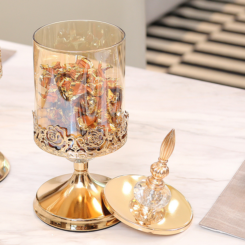 Food Storage Lidl - Europäisches Kristallglas-Vorratsglas mit Deckel, luxuriöses Rosen-Süßigkeitenglas,