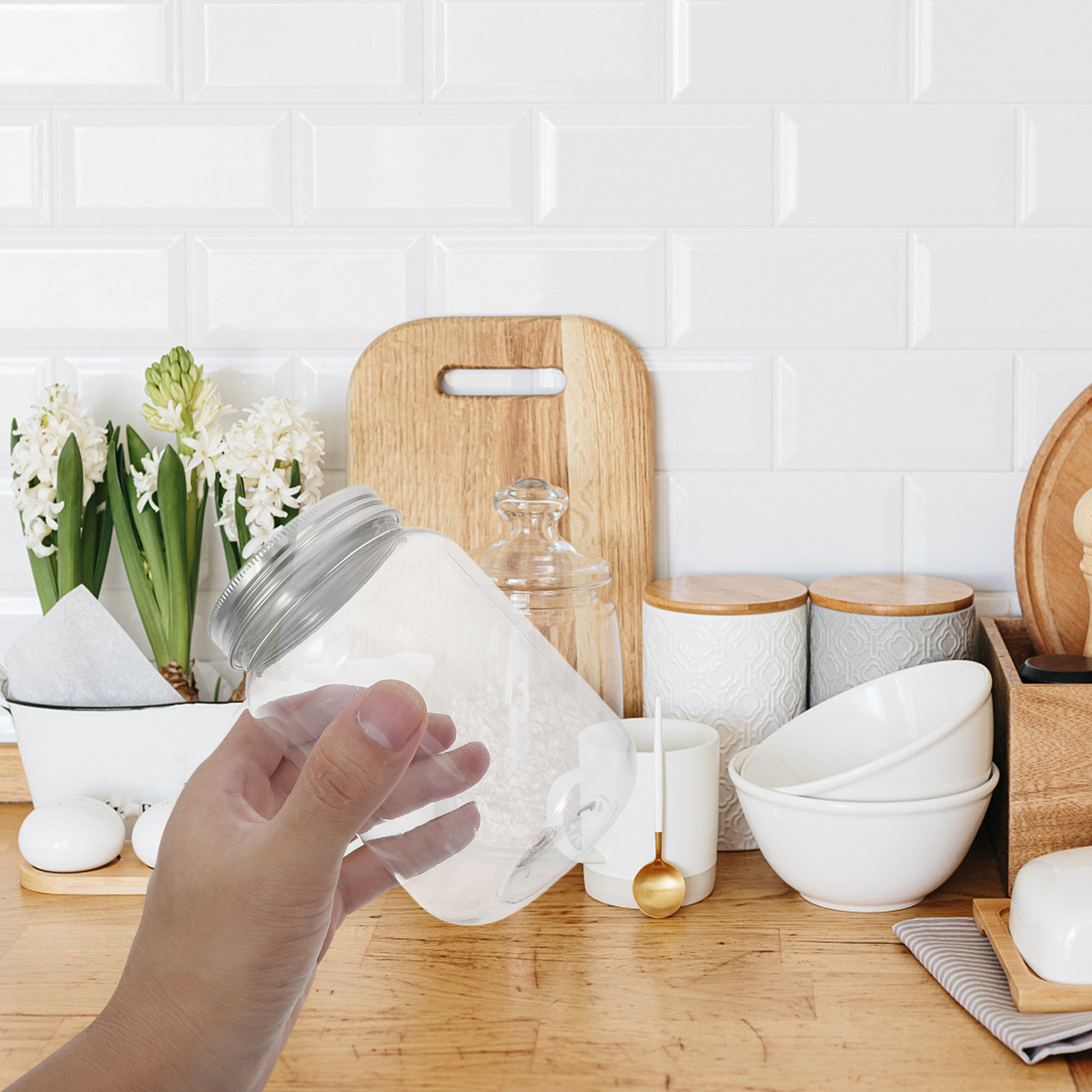 Food Storage Jars Airtight - 4 Stück durchsichtige Kunststoffdosen mit luftdichten