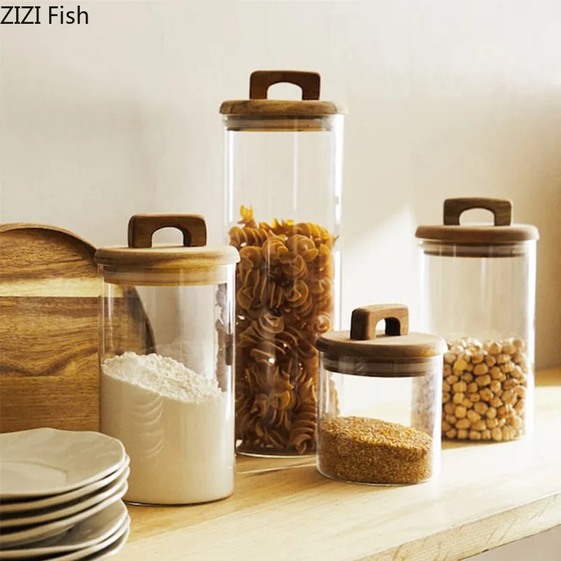 Food Storage Lidl - Glas-Vorratsdose mit Holzdeckel Kreative Moderne Haushalts-Aufbewahrungsdose