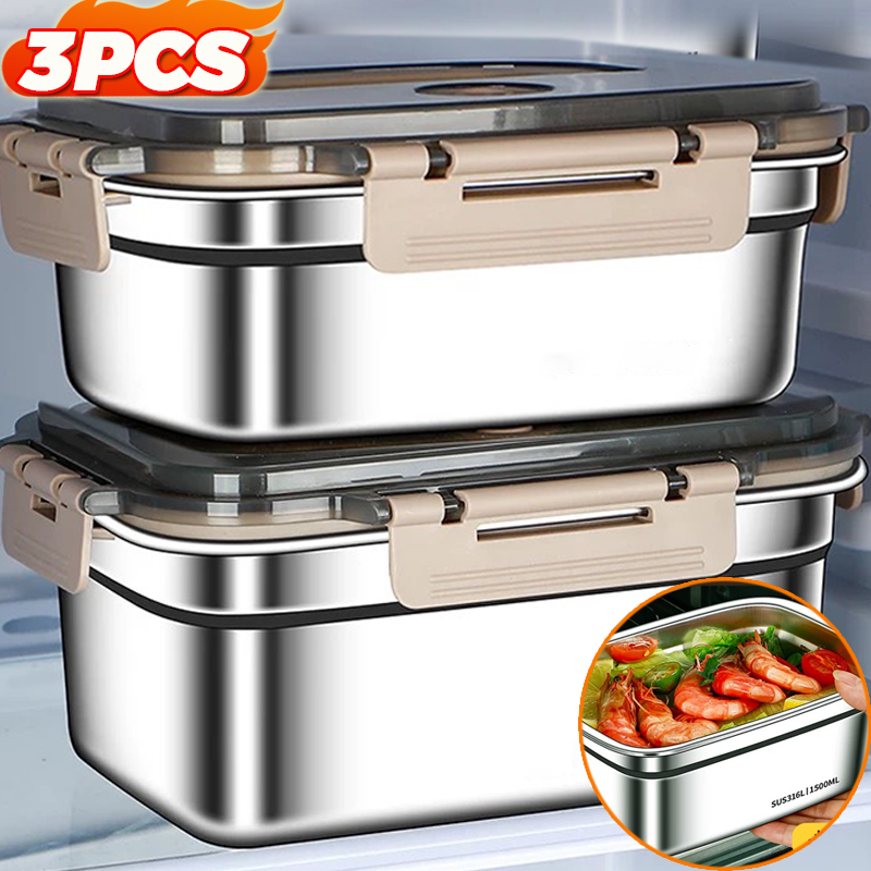 Food Storage Lunch Box - Große Bento-Box aus Edelstahl mit Deckel,
