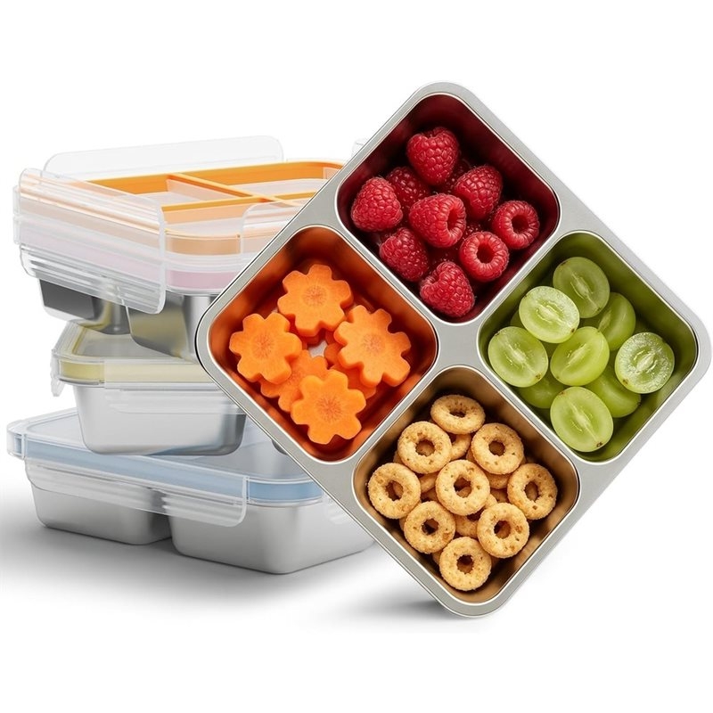 Food Storage With Compartments - GIGI 4er-Pack Edelstahl-Snackbehälter, 4-Fach Metall-Snackboxen mit