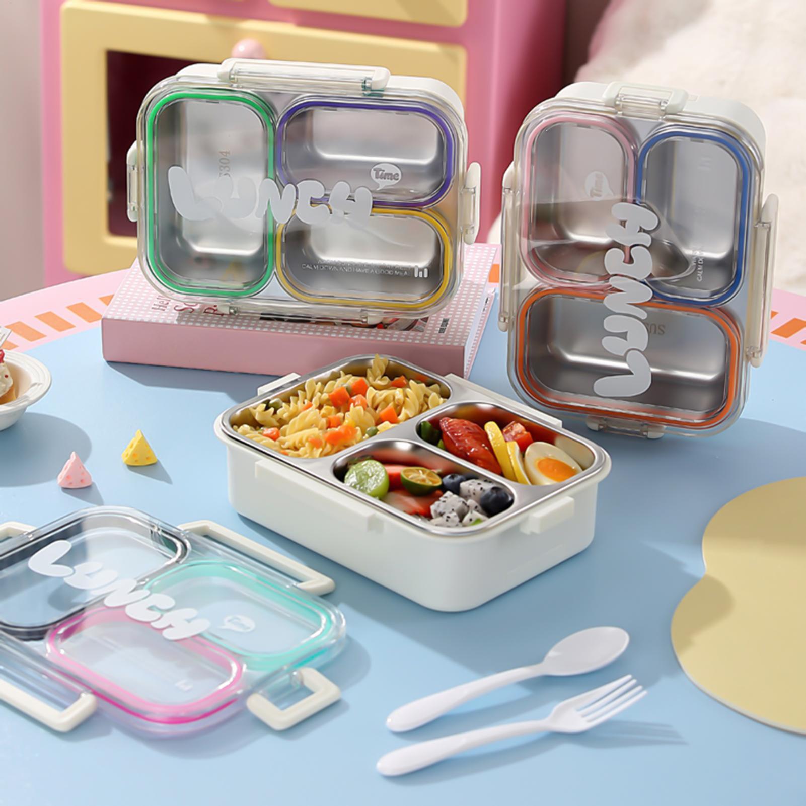 Food Storage With Compartments - Edelstahl-Lunchbox mit 3 Fächern, Lebensmittelbehälter, Mahlzeitenbehälter,