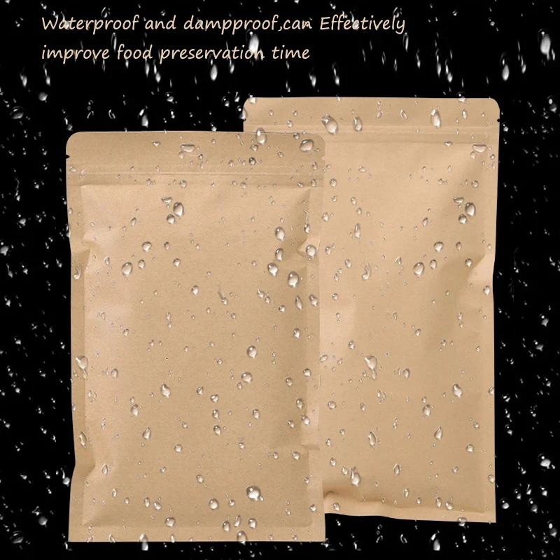 Food Storage Bags Reusable - 100 Stück braune Kraftpapier-Beutel mit Reißverschluss,
