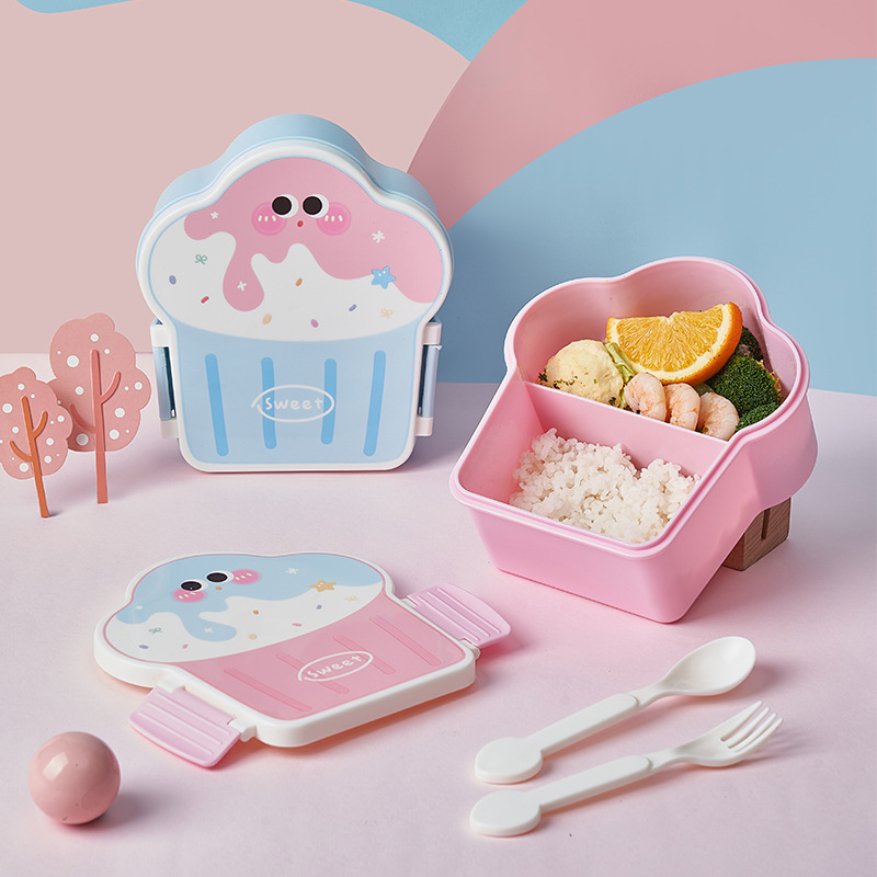 Food Storage With Compartments - Niedliche Bento-Lunchbox, Schulheizung, tragbarer Kunststoff-Lunchbehälter für