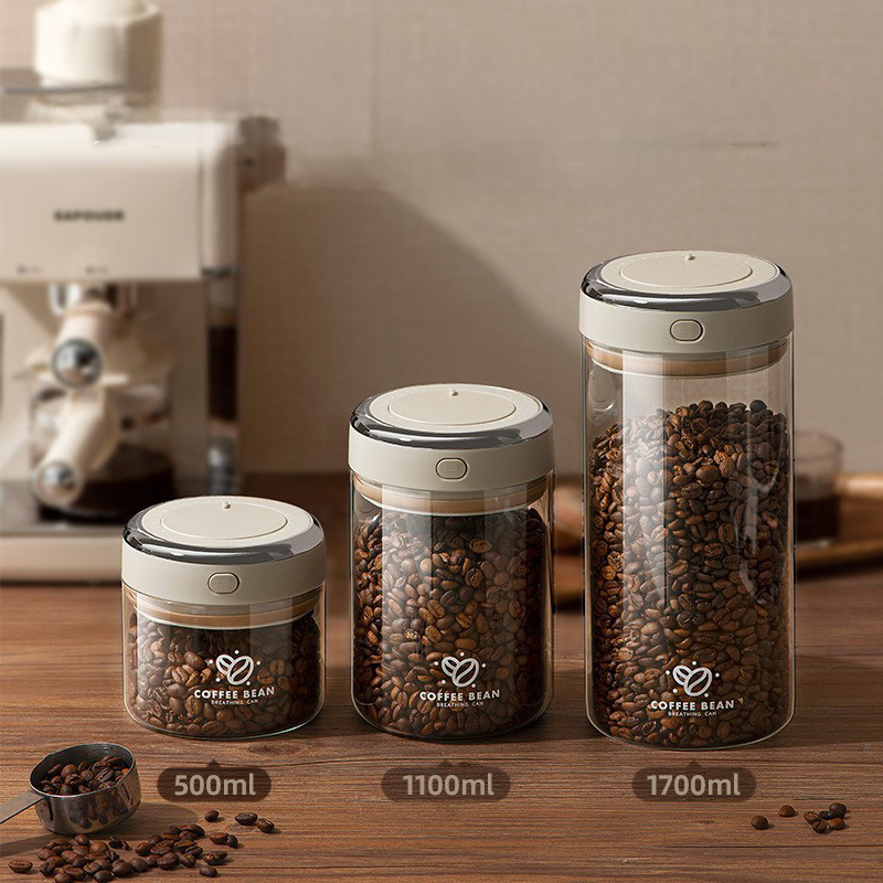 Food Storage Jars Airtight - 500/1100/1700ml Kaffeebohnen Vakuumversiegelter Behälter mit CO2-Ventil