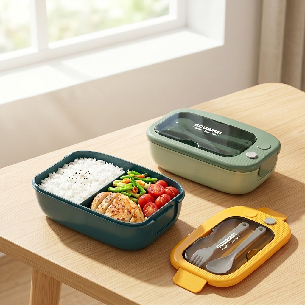 Food Storage With Compartments - Mikrowellengeeignete Plastik-Bento-Box mit 2 Fächern, Auslaufsichere