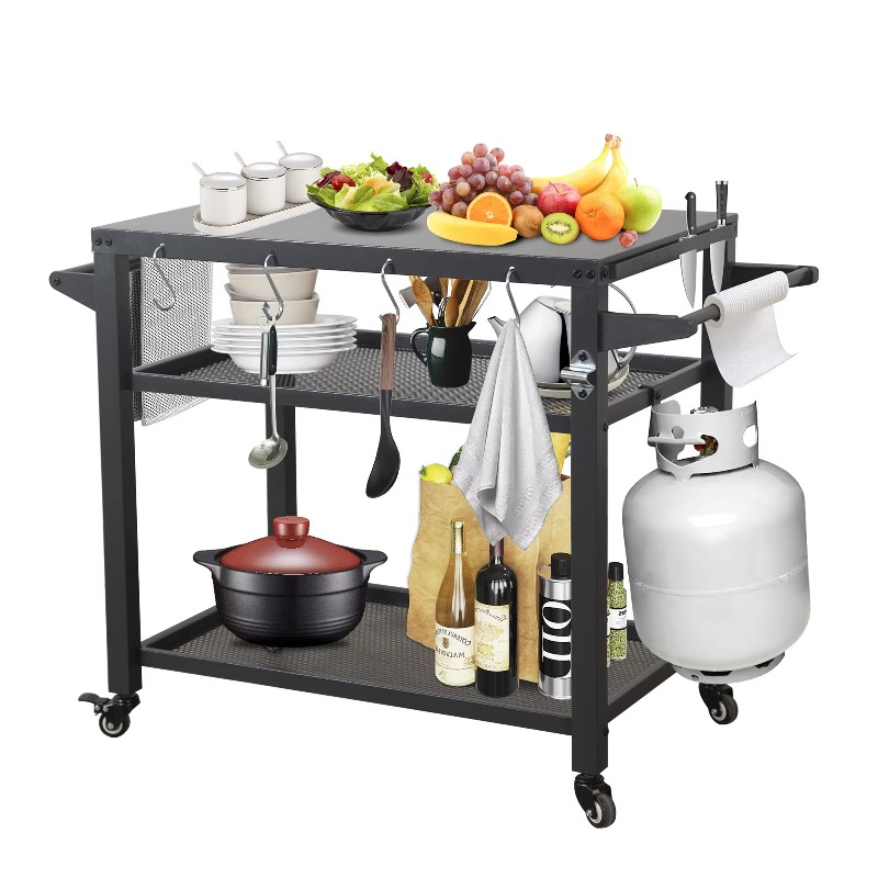 Food Storage With Wheels - Abnehmbarer Outdoor-Küchen-BBQ-Arbeitswagen 42 Zoll B x