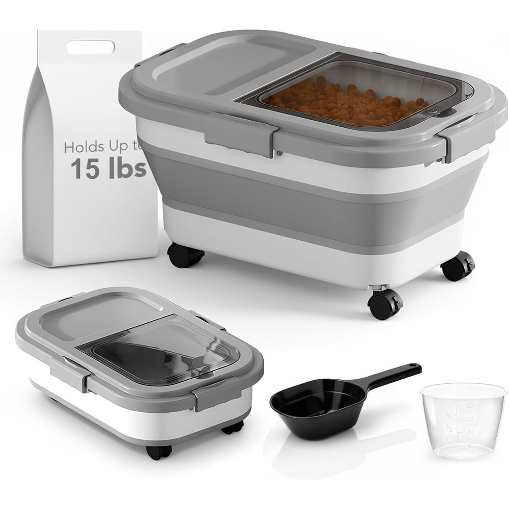Food Storage With Wheels - 15 Pfund Futterbehälter für Hunde/Katzen, zusammenklappbare