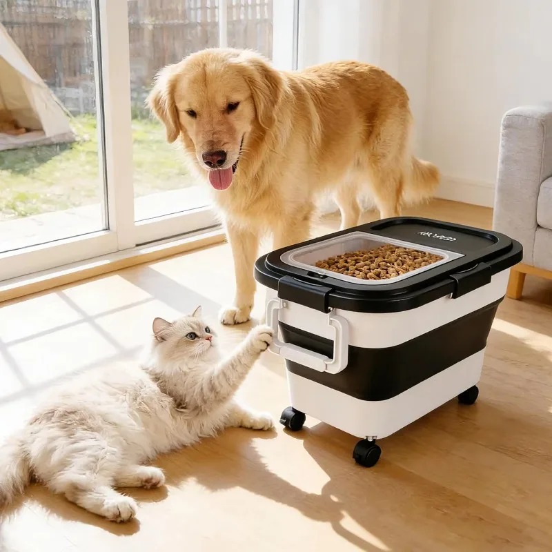 Food Storage With Wheels - Hundefutter-Aufbewahrungsbehälter 20-25 lbs, Luftdichter Tierfutter-Behälter mit