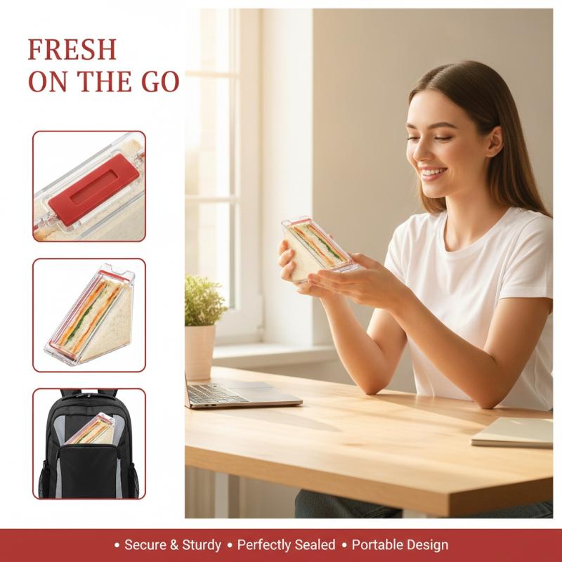 Food Storage Non Toxic - Transparenter Dreieckiger Sandwich-Halter mit Auslaufsicherem Deckel,