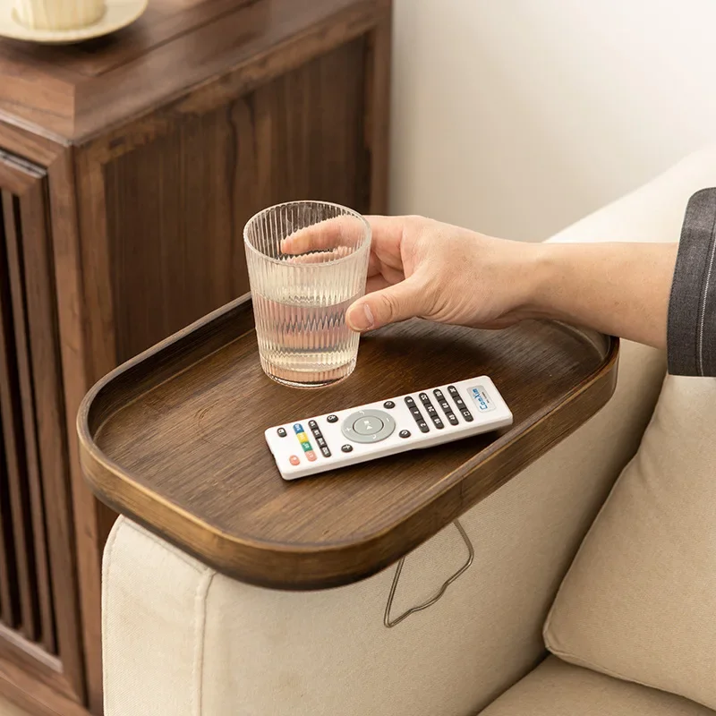 Food Storage On Table - Sofa-Beistelltisch zum Anklemmen, tragbarer Bambus-Couch-Armlehnen-Tablett, einfach