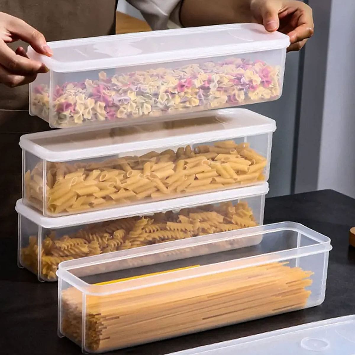Food Storage On Table - 1 transparente Kunststoff-Aufbewahrungsbox, Kühlschrank-Frischhaltebox mit Deckel,